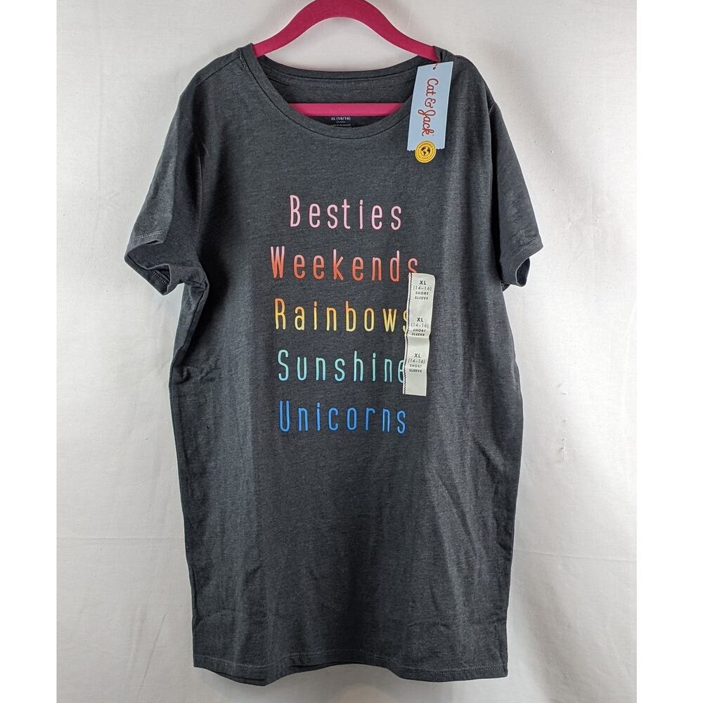 Besties Short Sleeve‎ Graphic T-Shirt Cat & Jack Charcoal Gray XL 14/16 Crew Top